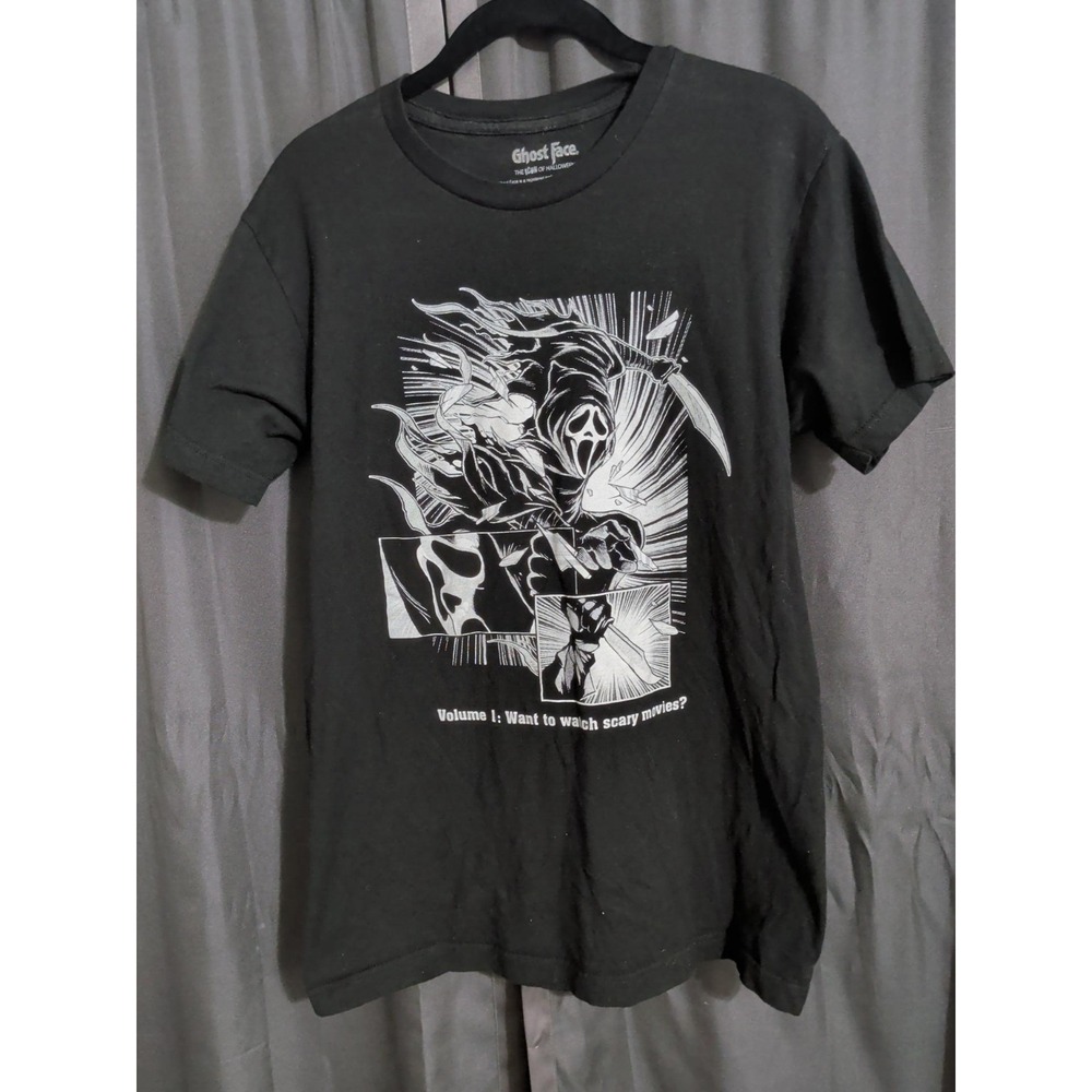 Ghost Face Mens M Black Graphic T Shirt Scream Scary Movie Horror Halloween Tee